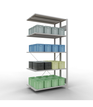 Schwerlastregal Doppel-Anbauregal 2000x1000x(2x300) mm, 2x5 Fachböden, 150 kg Fachlast, Kreuzstrebe, RAL 7035 lichtgrau