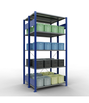 Schwerlastregal Doppel-Grundregal 2000x1000x(2x400) mm, 2x5 Fachböden, 150 kg Fachlast, Kreuzstrebe, RAL 5010 enzianblau/verzinkt
