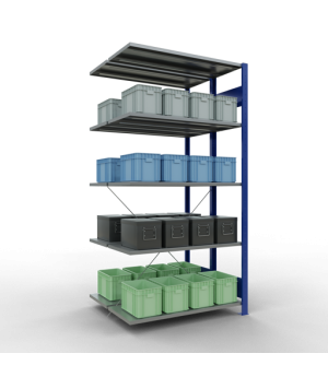 Schwerlastregal Doppel-Anbauregal 2000x1000x(2x400) mm, 2x5 Fachböden, 150 kg Fachlast, Kreuzstrebe, RAL 5010 enzianblau/verzinkt