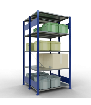 Schwerlastregal Doppel-Grundregal 2000x1000x(2x500) mm, 2x5 Fachböden, 150 kg Fachlast, Kreuzstrebe, RAL 5010 enzianblau/verzinkt