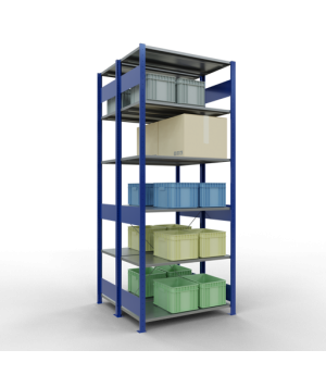 Schwerlastregal Doppel-Grundregal 2500x1000x(2x500) mm, 2x6 Fachböden, 150 kg Fachlast, Kreuzstrebe, RAL 5010 enzianblau/verzinkt