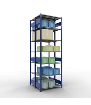 Schwerlastregal Doppel-Grundregal 3000x1000x(2x500) mm, 2x7 Fachböden, 150 kg Fachlast, Kreuzstrebe, RAL 5010 enzianblau/verzinkt