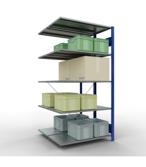 Schwerlastregal Doppel-Anbauregal 2000x1000x(2x500) mm, 2x5 Fachböden, 150 kg Fachlast, Kreuzstrebe, RAL 5010 enzianblau/verzinkt