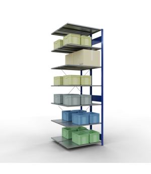 Schwerlastregal Doppel-Anbauregal 3000x1000x(2x500) mm, 2x7 Fachböden, 150 kg Fachlast, Kreuzstrebe, RAL 5010 enzianblau/verzinkt