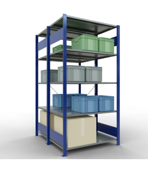 Schwerlastregal Doppel-Grundregal 2000x1000x(2x600) mm, 2x5 Fachböden, 150 kg Fachlast, Kreuzstrebe, RAL 5010 enzianblau/verzinkt