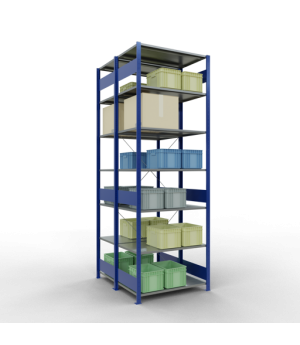 Schwerlastregal Doppel-Grundregal 3000x1000x(2x600) mm, 2x7 Fachböden, 150 kg Fachlast, Kreuzstrebe, RAL 5010 enzianblau/verzinkt