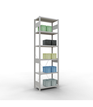 Schwerlastregal Grundregal 2500x750x400 mm, 6 Fachböden, 250 kg Fachlast, Kreuzstrebe, RAL 7035 lichtgrau