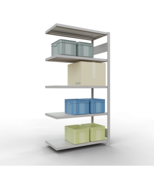 Schwerlastregal Anbauregal 2000x1000x500 mm, 5 Fachböden, 250 kg Fachlast, Längenriegel, RAL 7035 lichtgrau