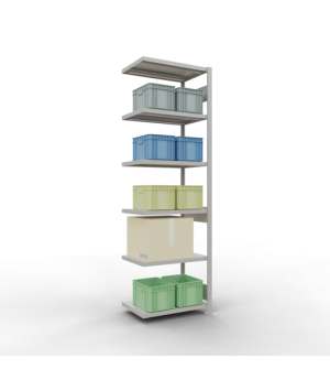 Schwerlastregal Anbauregal 2500x750x500 mm, 6 Fachböden, 250 kg Fachlast, Längenriegel, RAL 7035 lichtgrau