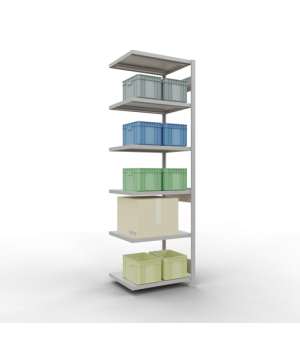 Schwerlastregal Anbauregal 2500x750x600 mm, 6 Fachböden, 250 kg Fachlast, Längenriegel, RAL 7035 lichtgrau