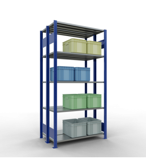 Schwerlastregal Doppel-Grundregal 2000x1000x2x300 mm 2x5 Böden, 150 kg Fachlast, RAL 5010 enzianblau/verzinkt