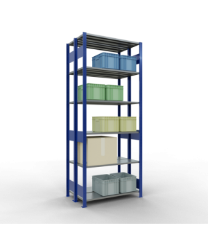 Schwerlastregal Doppel-Grundregal 2500x1000x2x300 mm 2x6 Böden, 150 kg Fachlast, RAL 5010 enzianblau/verzinkt