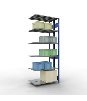 Schwerlastregal Doppel-Anbauregal 2500x1000x2x300 mm 2x6 Böden, 150 kg Fachlast, RAL 5010 enzianblau/verzinkt