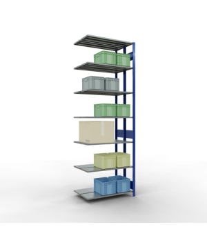 Schwerlastregal Doppel-Anbauregal 3000x1000x2x300 mm 2x7 Böden, 150 kg Fachlast, RAL 5010 enzianblau/verzinkt