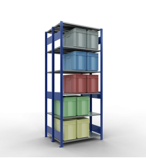 Schwerlastregal Doppel-Grundregal 2500x1000x2x400 mm 2x6 Böden, 150 kg Fachlast, RAL 5010 enzianblau/verzinkt