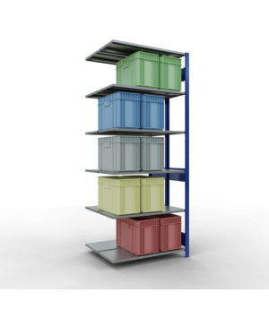 Schwerlastregal Doppel-Anbauregal 2500x1000x2x400 mm 2x6 Böden, 150 kg Fachlast, RAL 5010 enzianblau/verzinkt