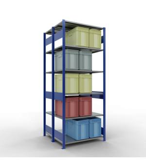 Schwerlastregal Doppel-Grundregal 2500x1000x500 mm, 2x6 Böden, 150 kg Fachlast, RAL 5010 enzianblau/verzinkt