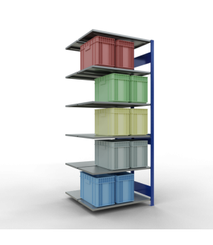 Schwerlastregal Doppel-Anbauregal 2500x1000x500 mm, 2x6 Böden, 150 kg Fachlast, RAL 5010 enzianblau/verzinkt