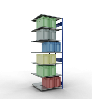 Schwerlastregal Doppel-Anbauregal 3000x1000x2x500 mm 2x7 Böden, 150 kg Fachlast, RAL 5010 enzianblau/verzinkt