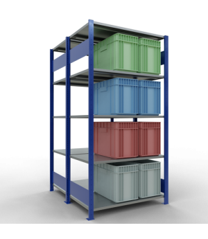 Schwerlastregal Doppel-Grundregal 2000x1000x2x600 mm 2x5 Böden, 150 kg Fachlast, RAL 5010 enzianblau/verzinkt