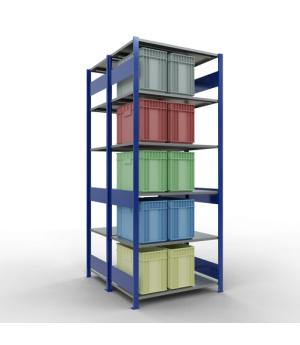 Schwerlastregal Doppel-Grundregal 2500x1000x2x600 mm 2x6 Böden, 150 kg Fachlast, RAL 5010 enzianblau/verzinkt