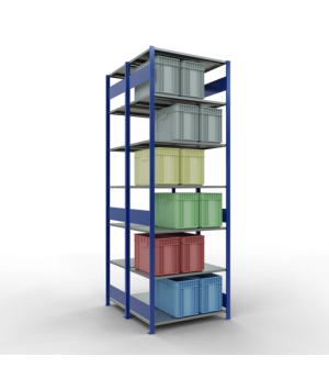 Schwerlastregal Doppel-Grundregal 3000x1000x2x600 mm 2x7 Böden, 150 kg Fachlast, RAL 5010 enzianblau/verzinkt