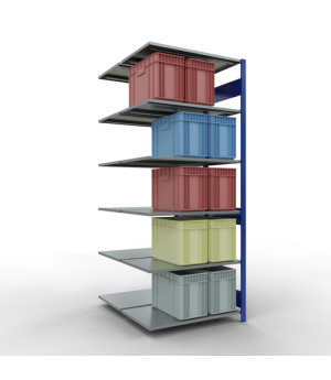 Schwerlastregal Doppel-Anbauregal 2500x1000x2x600 mm 2x6 Böden, 150 kg Fachlast, RAL 5010 enzianblau/verzinkt