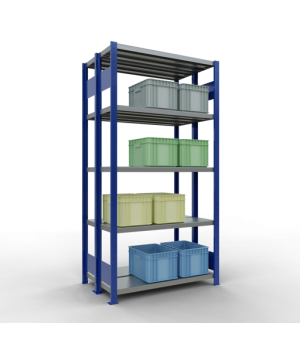 Schwerlastregal Doppel-Grundregal 2000x1000x(2x300) mm, 2x5 Fachböden, 250 kg Fachlast Längenriegel, RAL 5010 enzianblau/verzinkt