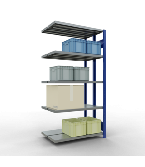 Schwerlastregal Doppel-Anbauregal 2000x1000x(2x300) mm, 2x5 Fachböden, 250 kg Fachlast Längenriegel, RAL 5010 enzianblau/verzinkt