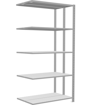 Schwerlastregal Doppel-Anbauregal 2000x1000x(2x300) mm, 2x5 Fachböden, 250 kg Fachlast Längenriegel, RAL 7035 lichtgrau