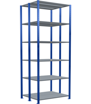 Schwerlastregal Doppel-Grundregal 2500x1000x(2x400) mm, 2x6 Fachböden, 250 kg Fachlast Längenriegel, RAL 5010 enzianblau/verzinkt