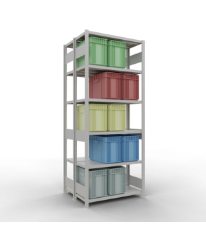 Schwerlastregal Doppel-Grundregal 2500x1000x(2x400) mm, 2x6 Fachböden, 250 kg Fachlast Längenriegel, RAL 7035 lichtgrau