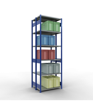 Schwerlastregal Doppel-Grundregal 3000x1000x(2x400) mm, 2x7 Fachböden, 250 kg Fachlast Längenriegel, RAL 5010 enzianblau/verzinkt