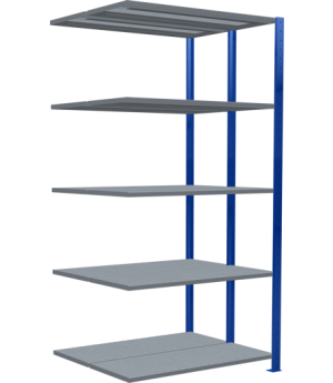 Schwerlastregal Doppel-Anbauregal 2000x1000x(2x400) mm, 2x5 Fachböden, 250 kg Fachlast Längenriegel, RAL 5010 enzianblau/verzinkt