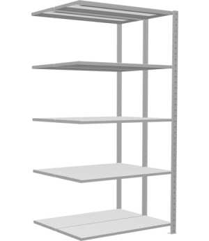 Schwerlastregal Doppel-Anbauregal 2000x1000x(2x400) mm, 2x5 Fachböden, 250 kg Fachlast Längenriegel, RAL 7035 lichtgrau