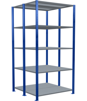 Schwerlastregal Doppel-Grundregal 2000x1000x(2x500) mm, 2x5 Fachböden, 250 kg Fachlast Längenriegel, RAL 5010 enzianblau/verzinkt