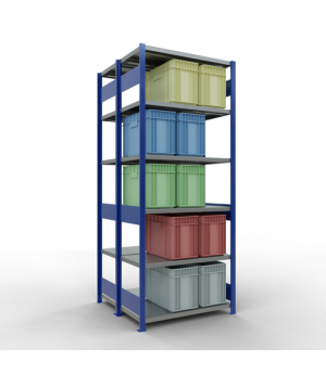 Schwerlastregal Doppel-Grundregal 2500x1000x(2x500) mm, 2x6 Fachböden, 250 kg Fachlast Längenriegel, RAL 5010 enzianblau/verzinkt