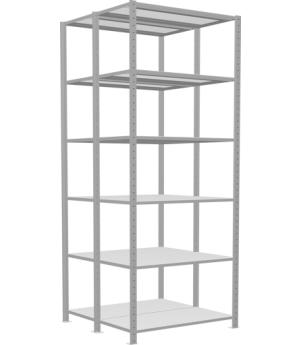 Schwerlastregal Doppel-Grundregal 2500x1000x(2x500) mm, 2x6 Fachböden, 250 kg Fachlast Längenriegel, RAL 7035 lichtgrau