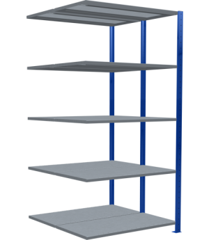Schwerlastregal Doppel-Anbauregal 2000x1000x(2x500) mm, 2x5 Fachböden, 250 kg Fachlast Längenriegel, RAL 5010 enzianblau/verzinkt