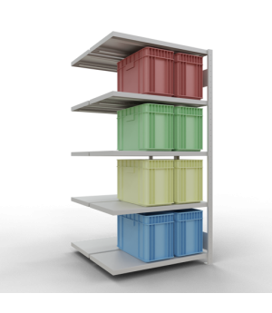 Schwerlastregal Doppel-Anbauregal 2000x1000x(2x500) mm, 2x5 Fachböden, 250 kg Fachlast Längenriegel, RAL 7035 lichtgrau