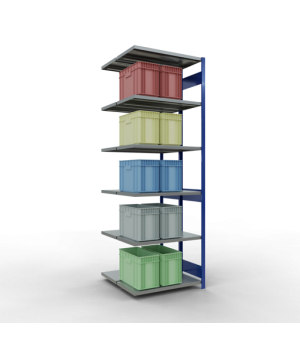 Schwerlastregal Doppel-Anbauregal 3000x1000x(2x500) mm, 2x7 Fachböden, 250 kg Fachlast Längenriegel, RAL 5010 enzianblau/verzinkt