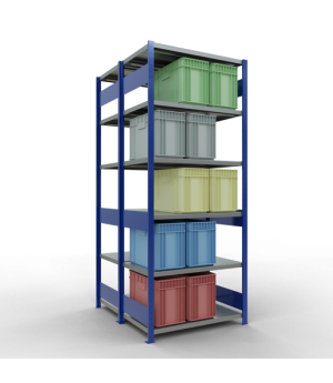 Schwerlastregal Doppel-Grundregal 2500x1000x(2x600) mm, 2x6 Fachböden, 250 kg Fachlast Längenriegel, RAL 5010 enzianblau/verzinkt