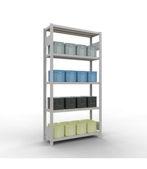 Schwerlastregal Grundregal 2000x1000x300 mm, 5 Fachböden, 330 kg Fachlast, Längenriegel, RAL 7035 lichtgrau