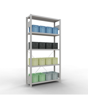 Schwerlastregal Grundregal 2000x1000x300 mm, 5 Fachböden, 330 kg Fachlast, Kreuzstrebe, RAL 7035 lichtgrau