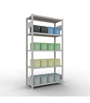 Schwerlastregal Grundregal 2000x1000x400 mm, 5 Fachböden, 330 kg Fachlast, Längenriegel, RAL 7035 lichtgrau