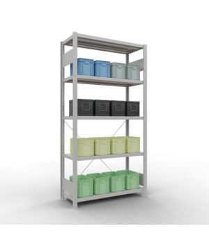 Schwerlastregal Grundregal 2000x1000x400 mm, 5 Fachböden, 330 kg Fachlast, Kreuzstrebe, RAL 7035 lichtgrau