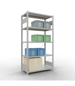 Schwerlastregal Grundregal 2000x1000x500 mm, 5 Fachböden, 330 kg Fachlast, Kreuzstrebe, RAL 7035 lichtgrau