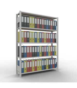 Büroregal Steckregal Grundregal 1800x1300x300 mm, 5 Fachböden, 85 kg Fachlast, Kreuzstrebe, RAL 7035 lichtgrau, mit Anschlagleiste