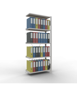 Büroregal Steckregal Anbauregal 1800x750x300 mm, 5 Fachböden, 85 kg Fachlast, Kreuzstrebe, RAL 7035 lichtgrau, mit Anschlagleiste