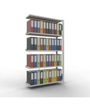 Büroregal Steckregal Anbauregal 1800x1000x300 mm, 5 Fachböden, 85 kg Fachlast, Kreuzstrebe, RAL 7035 lichtgrau, mit Anschlagleiste